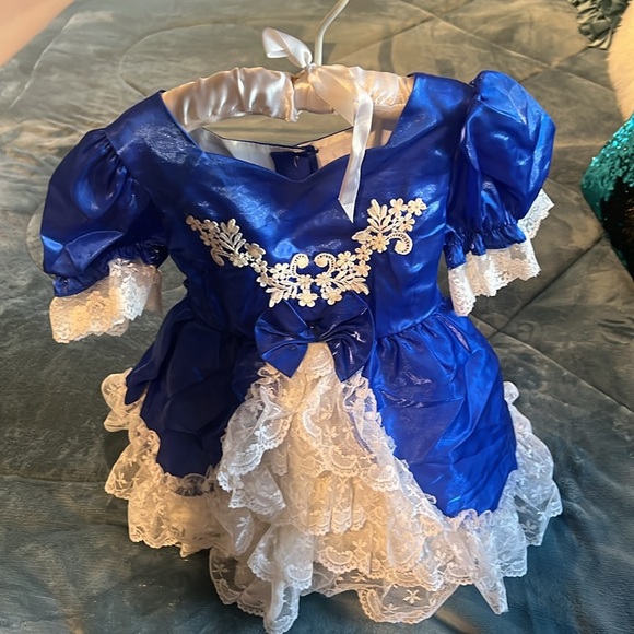 Lida Size 3 Girls Full Circle ruffle and lace Party Pageant dress White & blue. - Picture 4 of 5